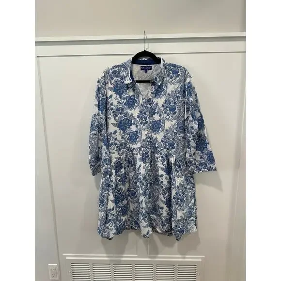 Tuckernuck Exclusive Ro’s Garden Blue Leticia Deauville Mini Dress Size L - Picture 2 of 7